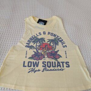Barbells And Ponytails "Beach" Crop Racer Tank Top NEW